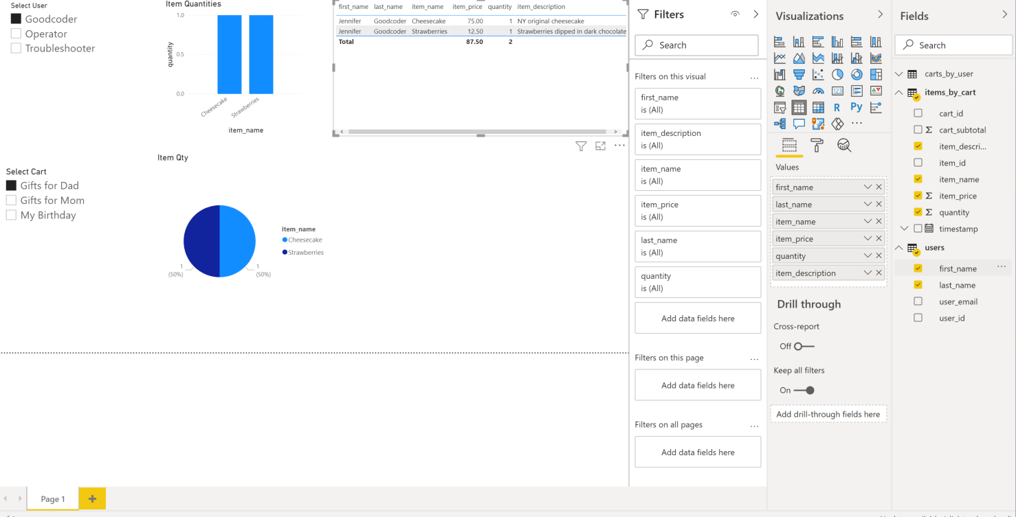 Add item quantity table