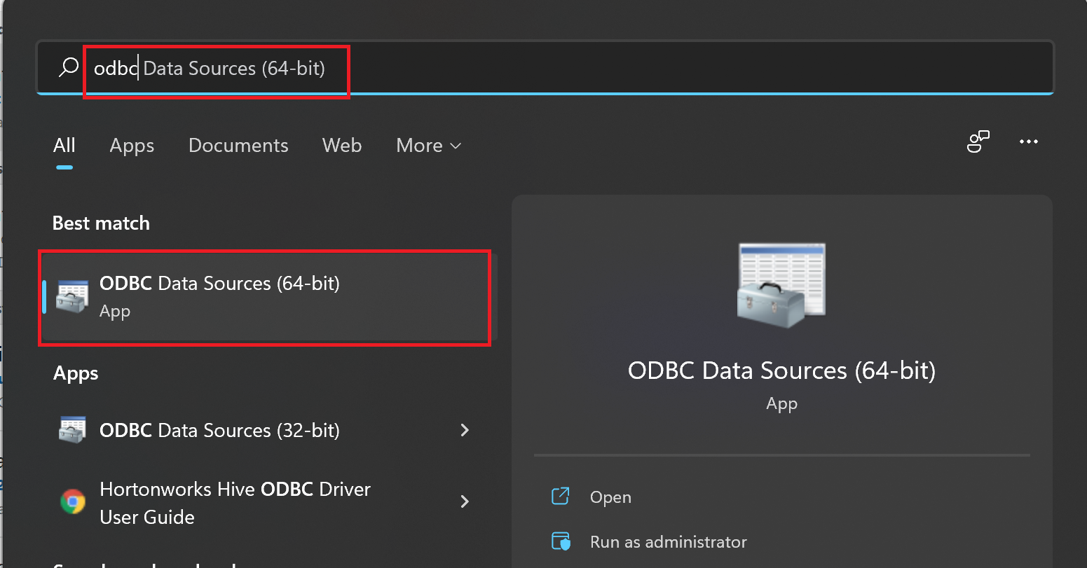 Start ODBC data sources