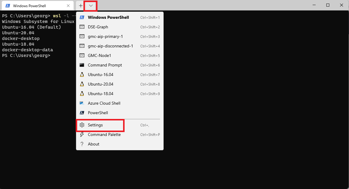 Windows Terminal - Open Settings